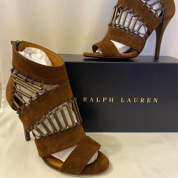 Ralph Lauren 2014 Collection Brown Suede Brass Bead Embellished Blephina Sandal - Picture 7 of 16